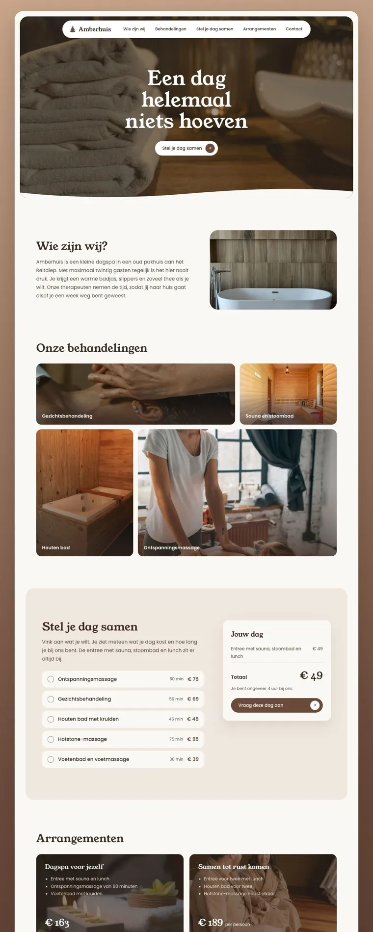 De homepage van voorbeeldsite Dagspa Amberhuis