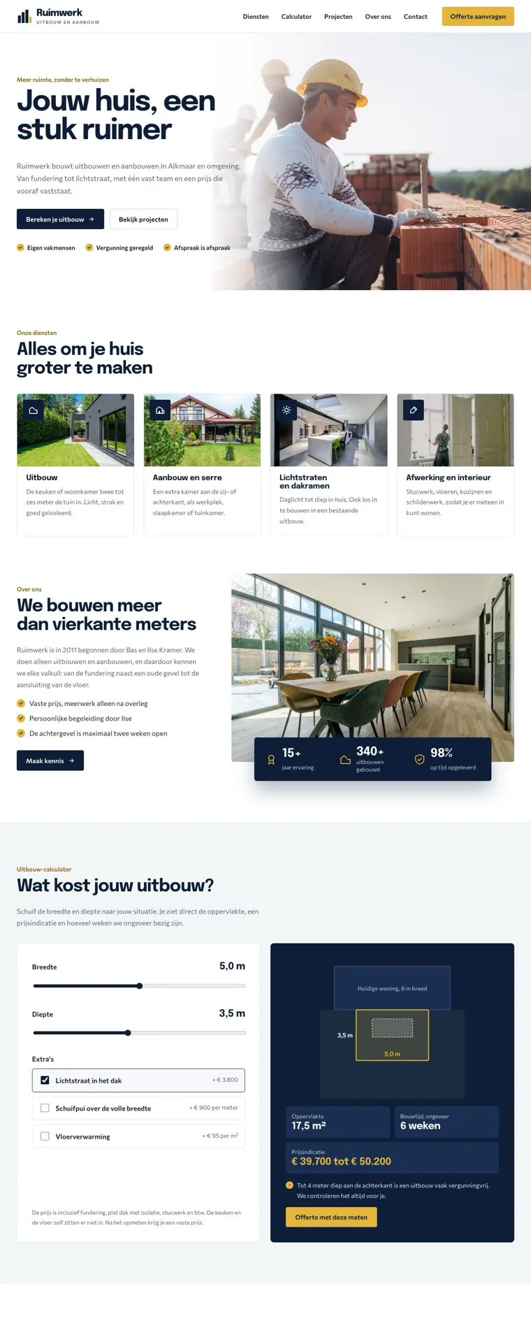 De homepage van voorbeeldsite Ruimwerk