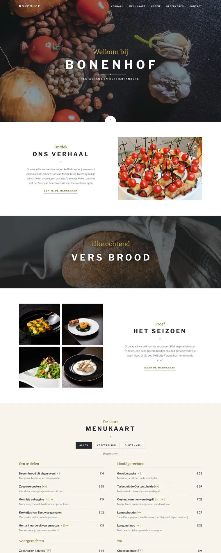 De homepage van voorbeeldsite Bonenhof