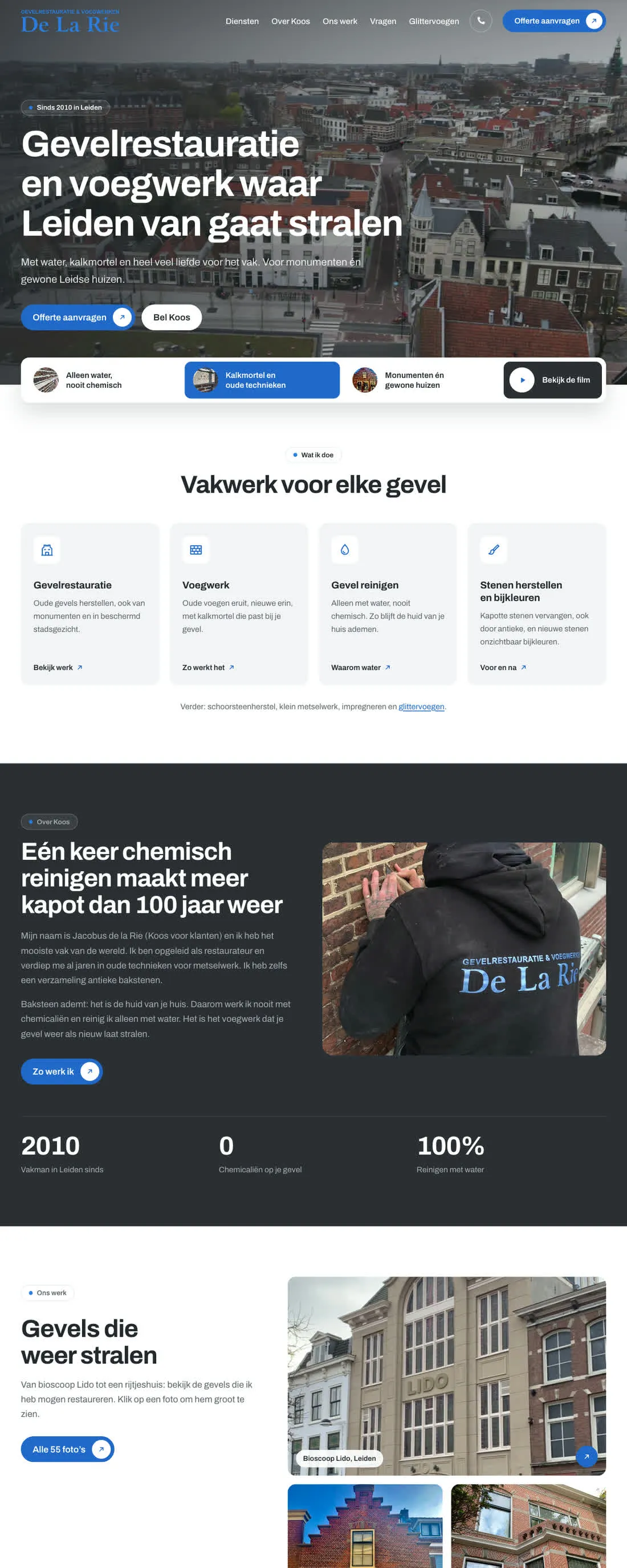 De homepage van Gevelrestauratie De la Rie